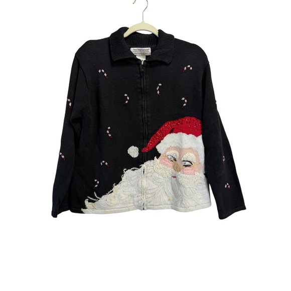 Tiara International Sweaters - Tiara International 2004 Vintage Christmas Santa Zip Up Cardigan Sweater Medium